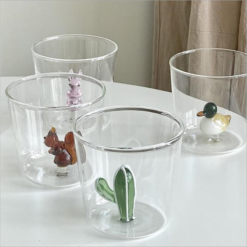 Pahar din Sticlă cu Bule 3D Realizat Manual Formă Tridimensională Animal și Plantă Formă Rezistent la Căldură Pahar Borosilicat pentru Băuturi & Cadouri