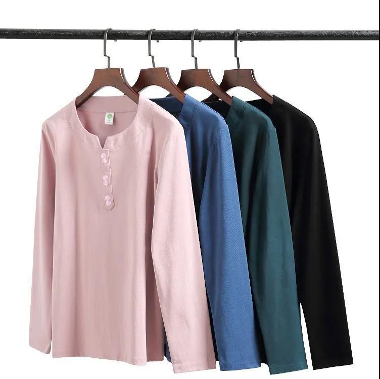 Women Cotton Tops Casual Pullovers Long Sleeve T-Shirts Spring Autumn Large Size Slim Bottoming Shirts