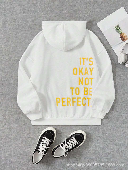 2025 European and American Trendy Fashion Multi-color Letter Print Versatile Casual Long Sleeve Loose Fit Hooded Sweatshirt