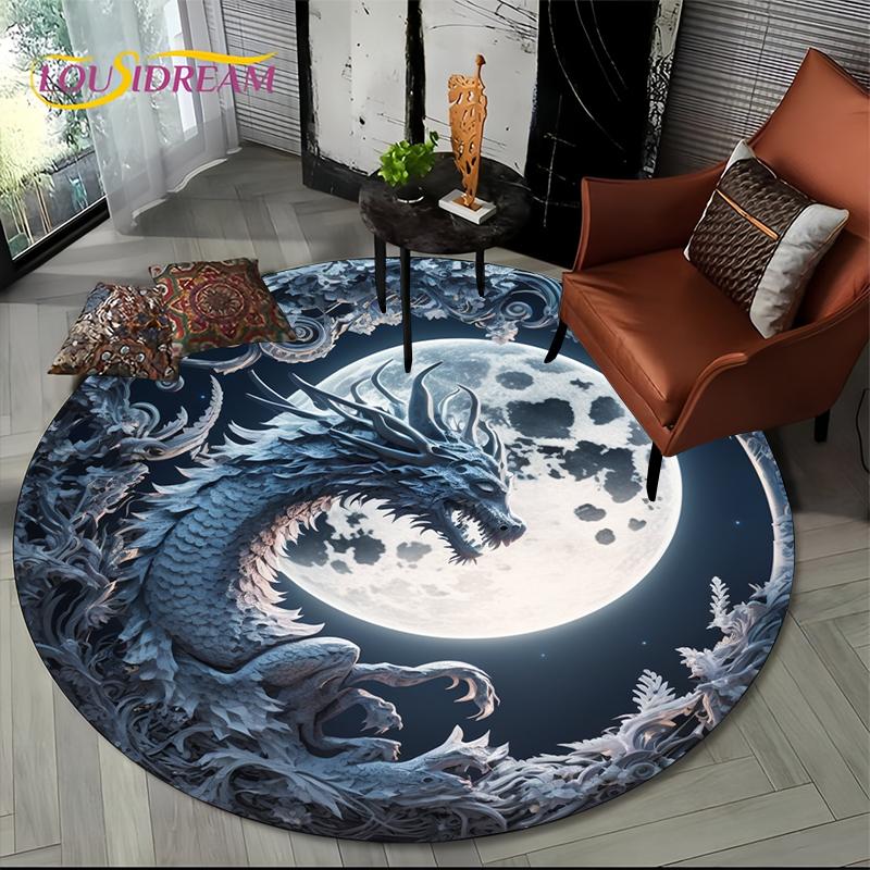 Fashion Dragon Round Carpets Living Room Bedroom Area Rug Room Bedside Chair Floor Mat Decorat Alfombra Birthday gift Poster Mat