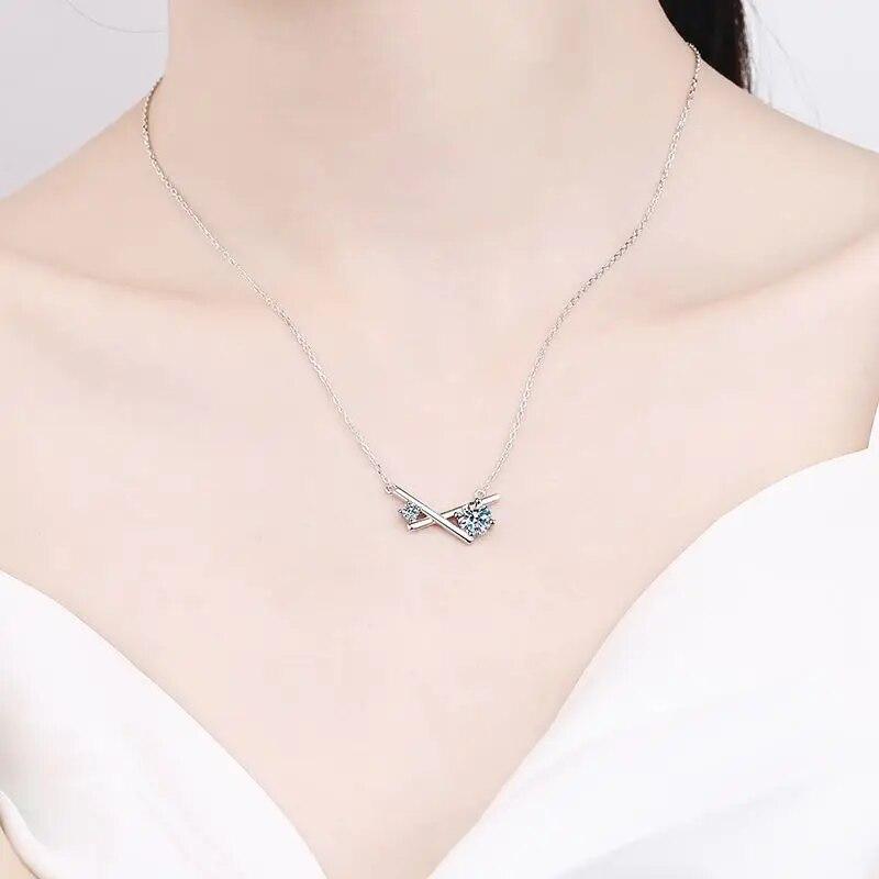 Real Moissanite X Cross Necklace for Women Colorless VVS Diamond Balance Cross Pendant Neckalce Sterling Silver Wedding Jewelry