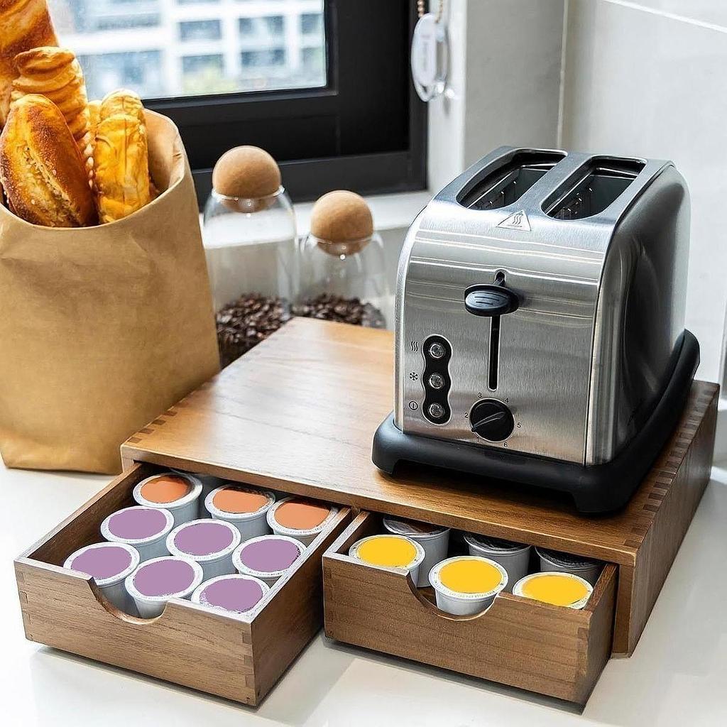 Wooden Coffee Pod Storage Drawer Tea and Coffee Capsule Organizer for Office Kitchen Bar Home Coffee Station Organization