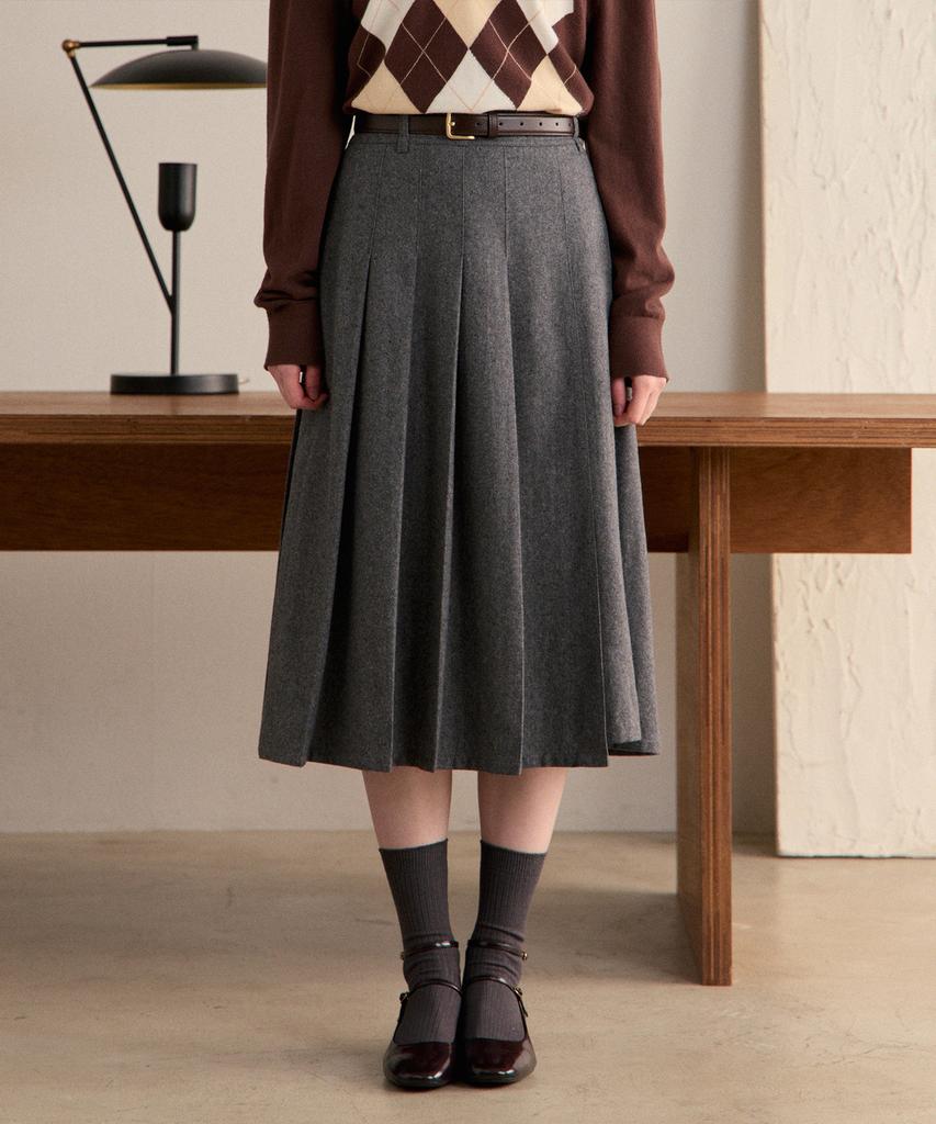 Mind Bridge Woman [W] Wool Pleated Midi Skirt