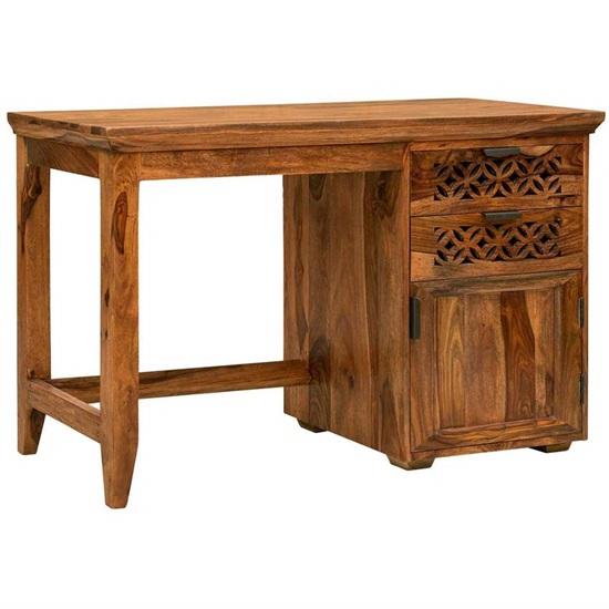 Wooden Study Desk With Chair Office Laptop Table 2 Drawers 1 Door For Home Office  Honey Finish