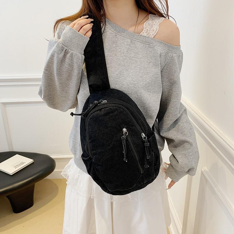 Denim Brusttasche Damen Schultertasche Allzwecktasche Leichtgewichtige Studenten Umhängetasche