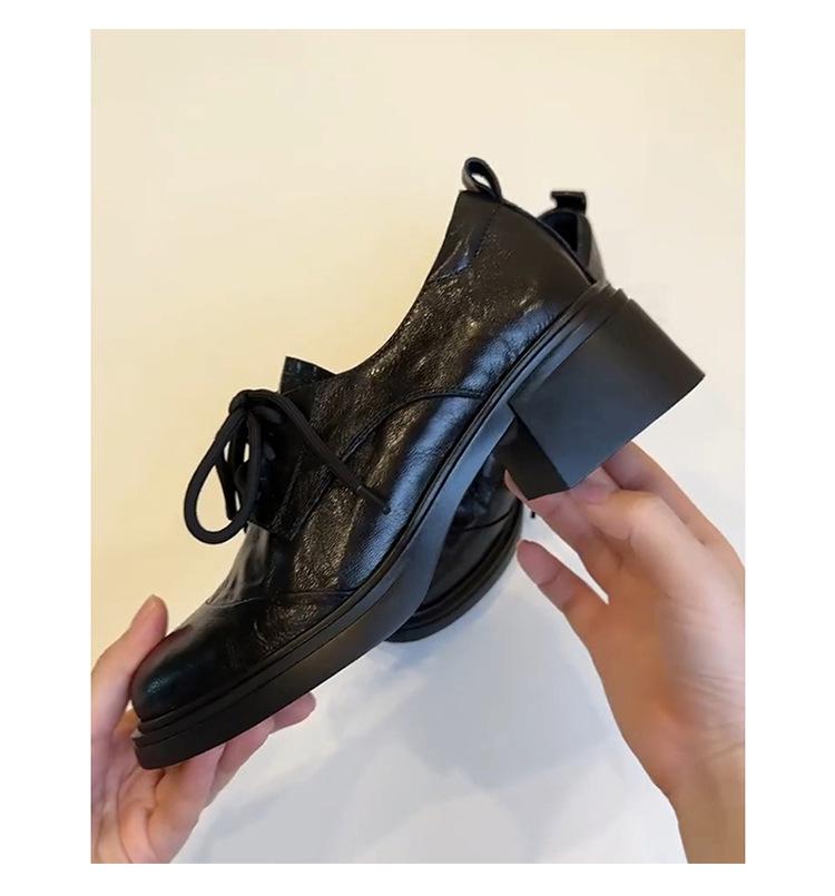 Dames Vaskbare Britisk Retro Ekte Skinn Chunky Hæl Loafers