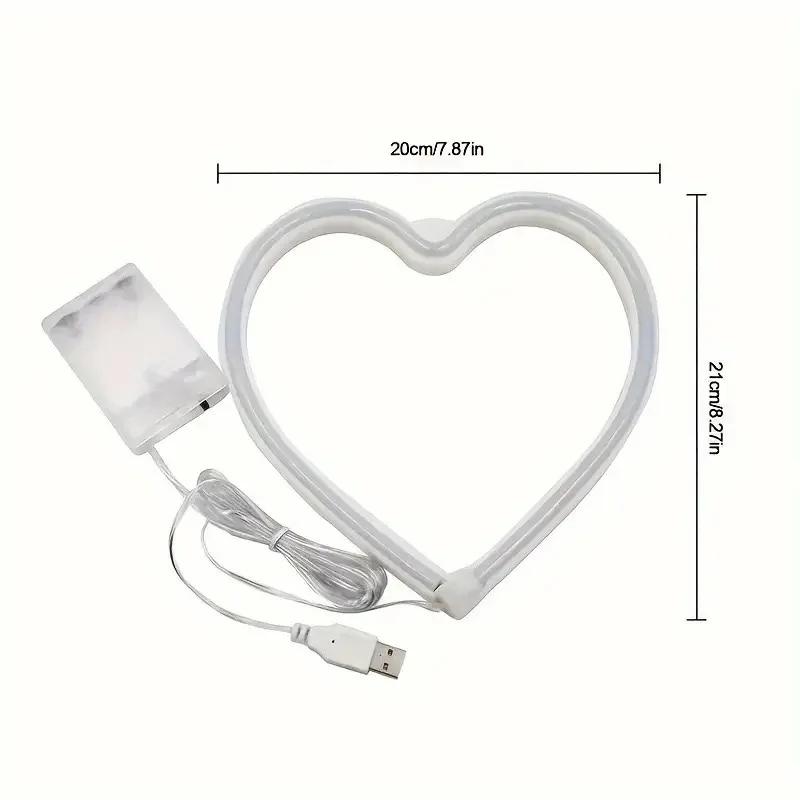 LED Night Light Dual Power Neon Heart Shape USB/Battery Operated Romantic for Home Bedroom Decor Gift Party Lighting Portable