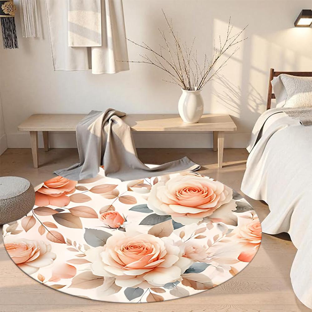 Flower Round Carpet Perfect for Bedrooms Dining Room Hallway Kitchen Anti-slip Round Rug Decorate Offices Perfect Birthday Christmas Gift Idea