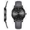 Men's Analog Quartz Waterproof Watch Gray Leather Band Stylish Business Wristwatch