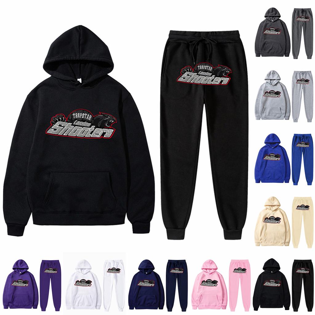 Conjunto de Sudadera Holgada de Manga Larga de Felpa para Hombre y Mujer con Pantalón, Sudadera con Capucha Estampada Bordada