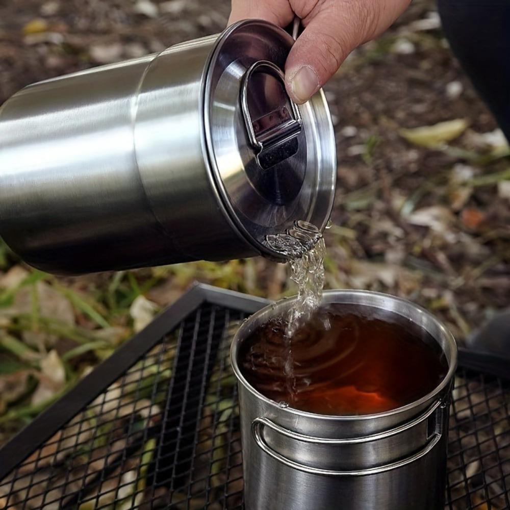 304 Stainless Steel Mug 2pcs Set, Folding Handle Coffee Cup, Outdoor Camping Portable Cookware Pot