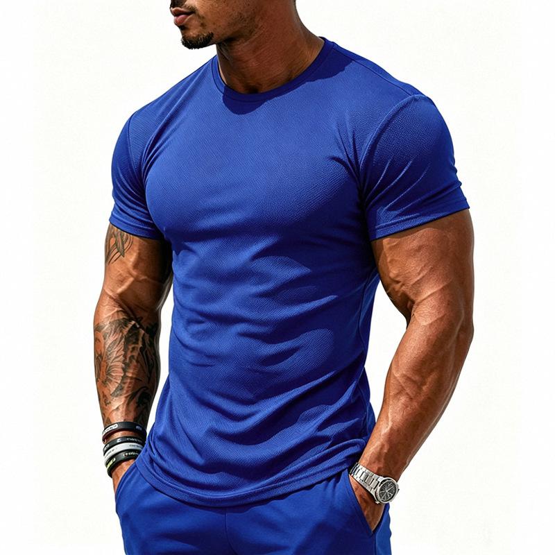 T-shirt da uomo traspirante ad asciugatura rapida elastica tinta unita sportiva fitness casual a maniche corte