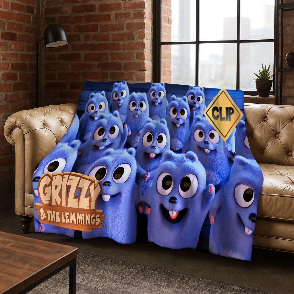 Funny Grizzy and The Lemmings Cartooon Flannel Blanket,Cozy Soft Throw Blanket for Home Bedroom Bed Sofa Picnic Cover Kid Gift