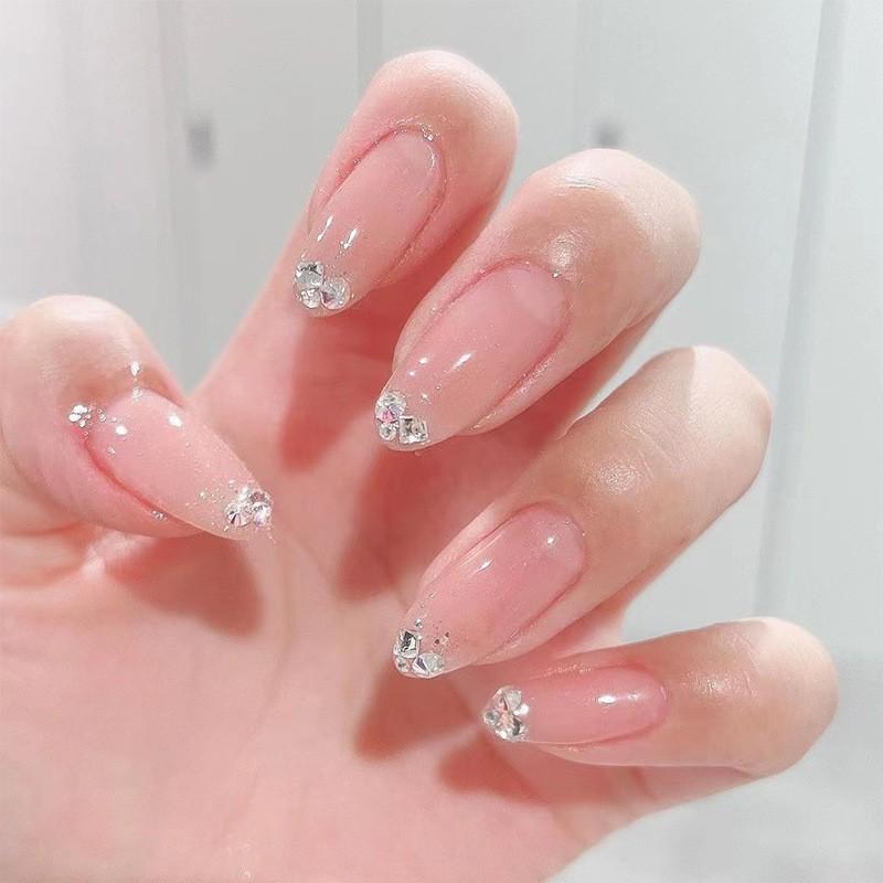 Wear Nail Art Bare Powder French Rhinestone Patches Wholesale Finished Products Nails
