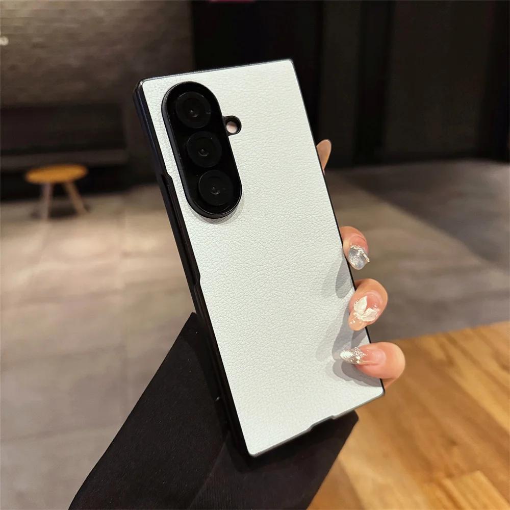 Solid Color Lichee Leather Bumper Anti-drop Phone Case for Samsung Galaxy Z Fold 8 7 6 5 4 Ultra Thin Camera Protection Cover