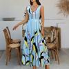 Women's Summer Casual Vacation Print Contrasting Color Sleeveless High Waist Dress
