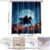 1pc Gothic Dark Knight Shower Curtain - Medieval Knight on Horseback with Bats & Jack-O'-Lanterns, Spooky Bathroom Decor, Larg