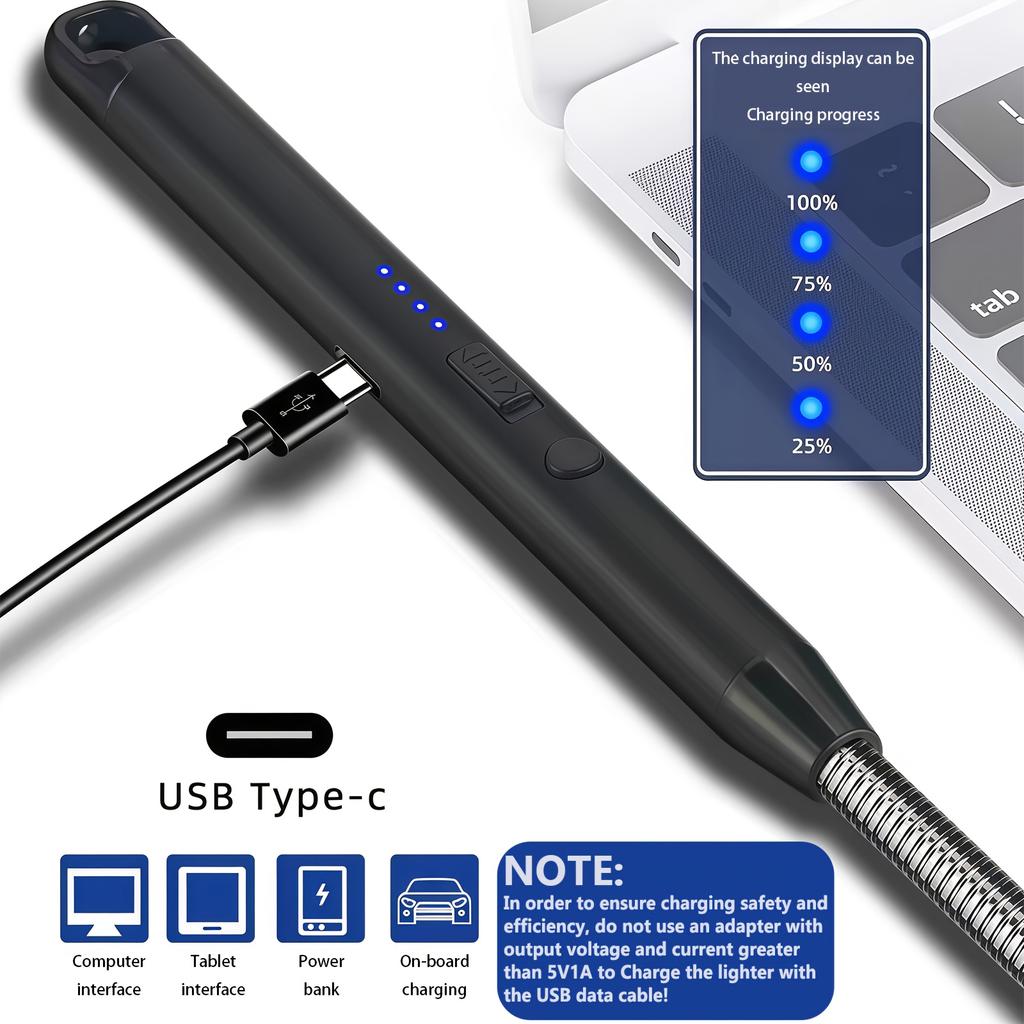 USB Fast-Charging Long-Lasting Pulse Igniter | Extended Heat-Resistant Metal Body | Multi-Scene Ignition Stick for Outdoor Camping Emergency