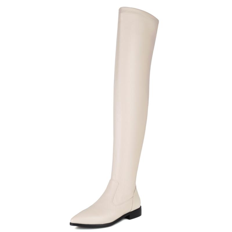 Elastic Women's Over the Knee High Boots Trend 2024 Long Winter Thigh High Boot Black White Flats Party Fetish Dance Shoes Lady