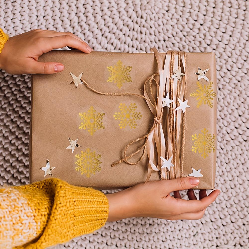 Rolle Goldene GlänzendeTransparente Weihnachts-Schneeflocken-Siegelaufkleber Geschenkverpackungssiegel Rund Nicht-Trockenklebend Dekorativer Aufkleber