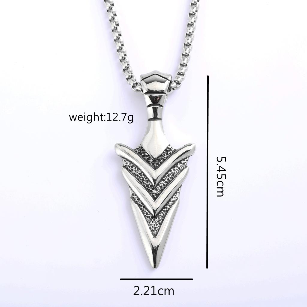 Vintage Stainless Steel Double Sided Arrow 3D Polished Pendant Necklace Unisex