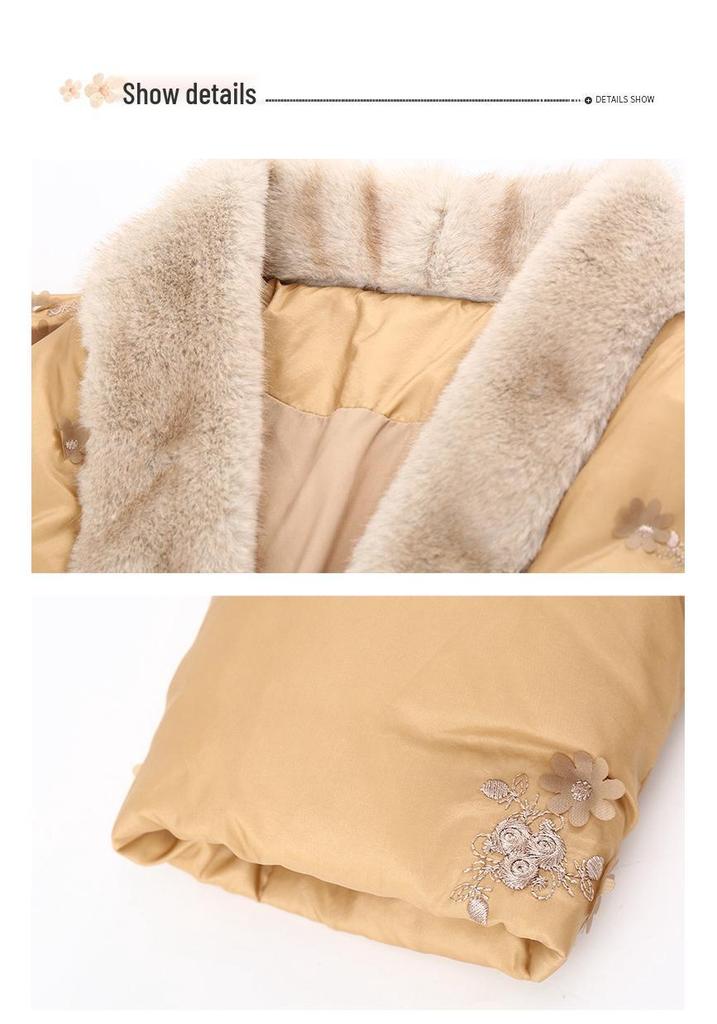 New Arrival: Embroidered Patchwork Down Jacket with Fur Collar for Middle-Aged & Elderly Mothers - Chinese Style Winter Outerwear
