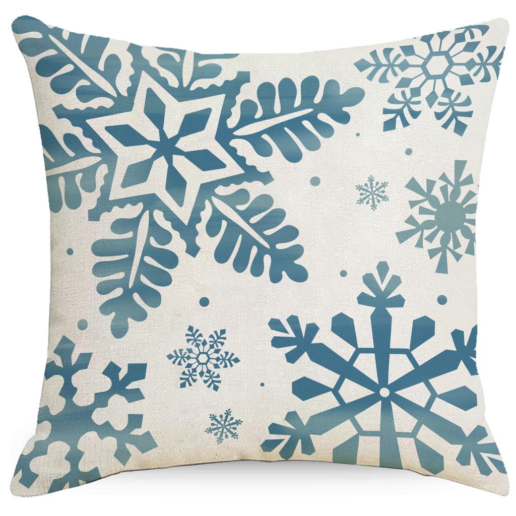 Neue Blaue Schneeflocke Weihnachts-Kissenhülle Leinen-Druck Kissenhülle Festliche Raum Sofa Dekoration Kissenbezug