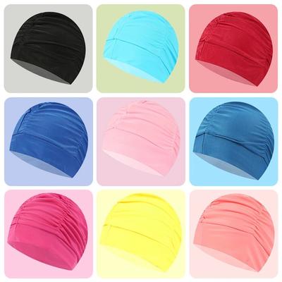 Cloth Summer Adult Men's And Women's Uncut Fashion Pleated Pattern Solid Color Large Swimming Cap