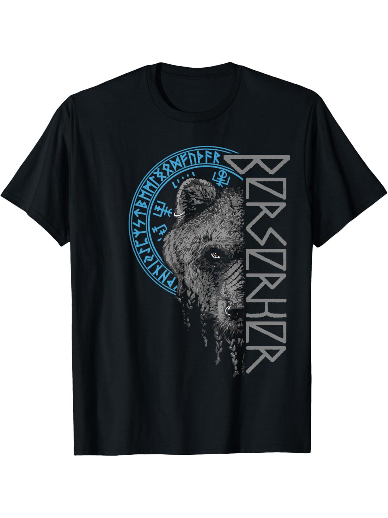 

Berserker ulfsaar Nordic Warrior symbol pattern machine washable cotton round neck short sleeve Tshirt in summer S