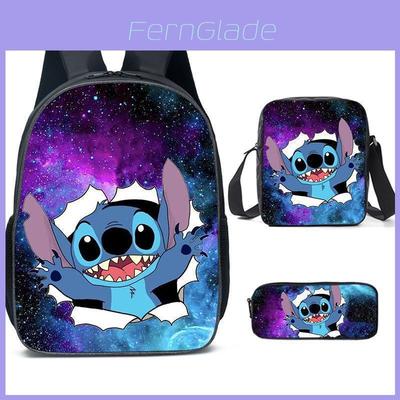 Stitch Cartoon Backpack Set With Breathable Oxford Fabric For Elementary Students