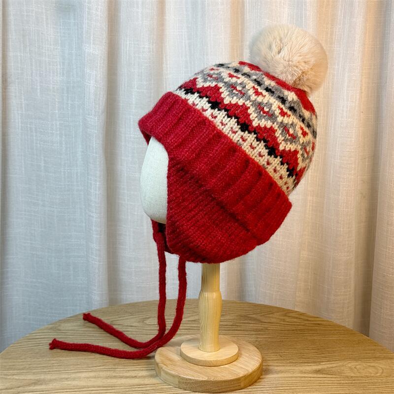 New Knitted Woolen Hat for Women Winter Warm Ear Protection Hat Winter Cycling Protection Against Cold Wind Thickened Baotou Lei Feng Hat