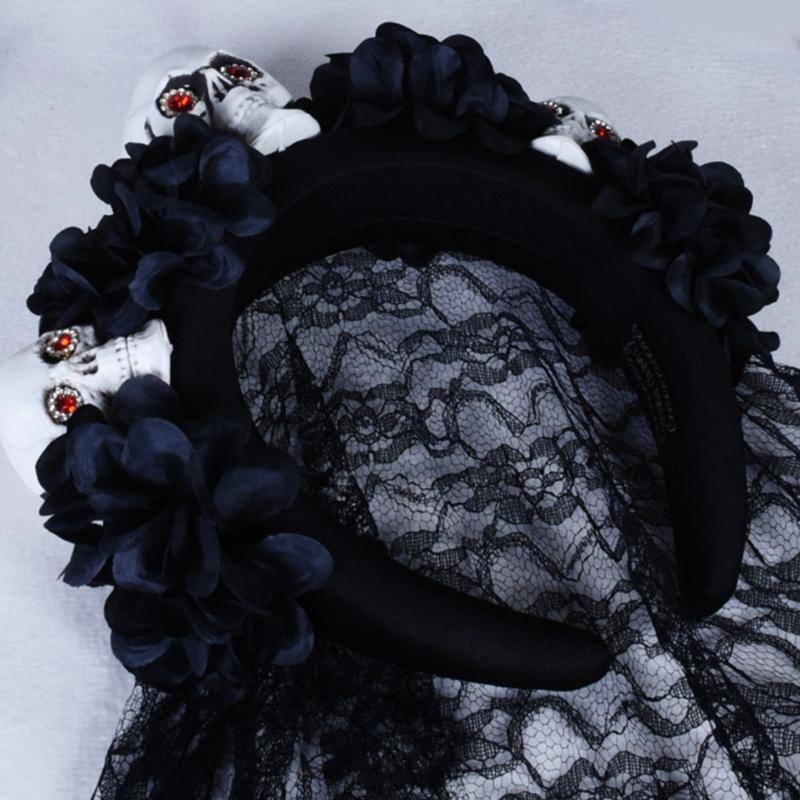 Dunkler Gothic-Stil Totenkopf Haaraccessoire Leichte Harz-Haarbänder Haarschmuck für Cosplays und Musikfestivals