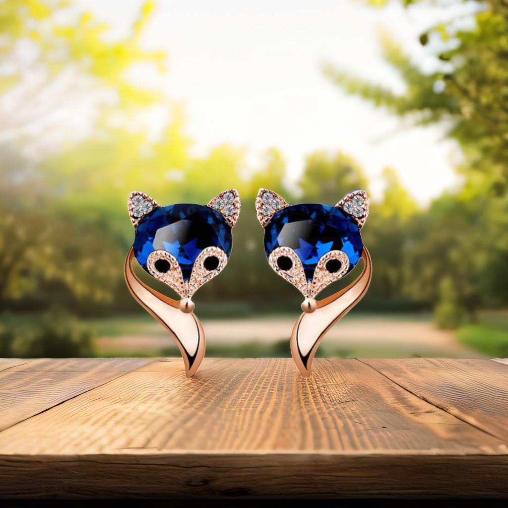 Earrings Fox Blue Drop Stud Earrings Rhinestone Gift For Women Trendiness Girl