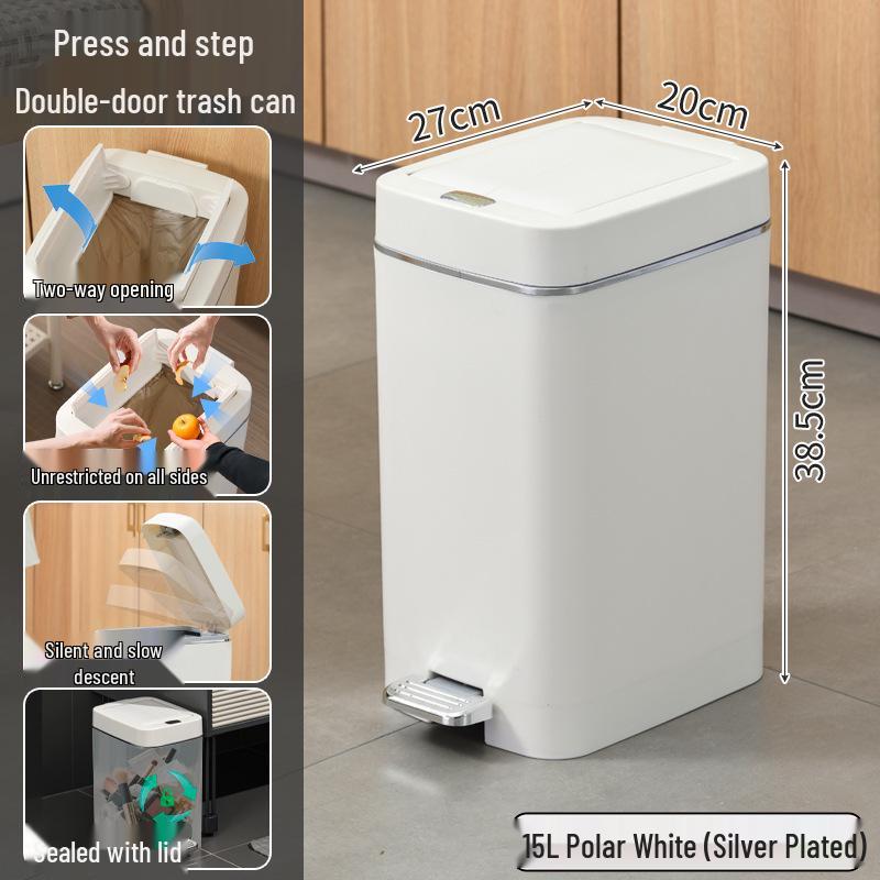 Silent Slow-Closing Trash Can with Foot Pedal Lid for Kitchen & Bathroom