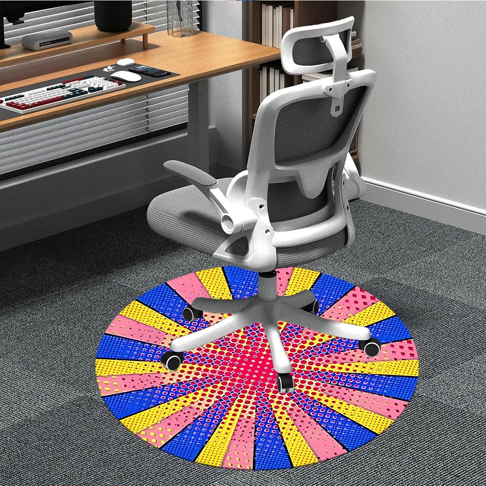 1pc Colorful Wheel Chair Carpet for Office, Round Polyester Mat, Indoor Decor for Office, Easycare Fabric, Washable Non-slip Area Carpet