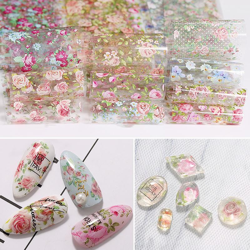 1Pcs 100cm Flower Rose Nail Transfer Foils Sticker Paper Floral Stickers Nails Wraps Tulip Nail Art Stickers Decal Nail Art