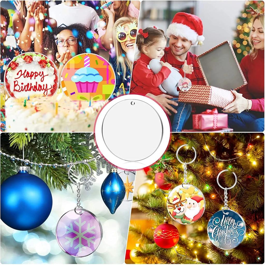 Clear Round Acrylic Ornament Blanks,Acrylic Circle Disc with Hole for Vinyl,Christmas Decor,Engraving,Painting and DIY Crafting