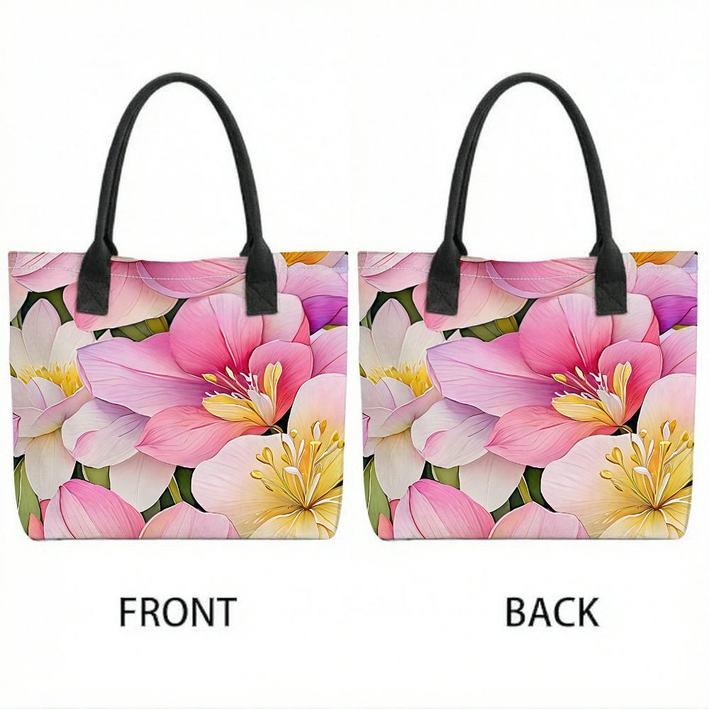 Floral Print Canvas Tote Bag Large Capacity Daily Shoulder Handbag for Shopping Travel