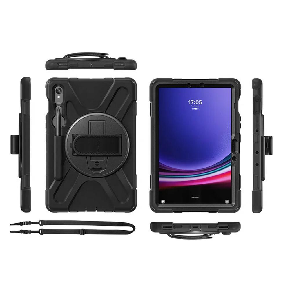 Armor Case with Holder and Strap for Galaxy Tab S9/ S9 FE (Black)