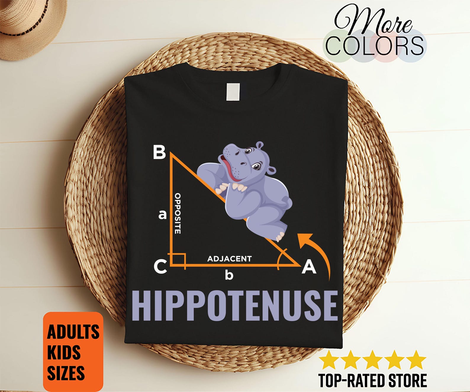 Hypotenuse Formula Hippo Math Analytical Funny Sarcasm Humor Teacher Student Gift T-Shirt, Hippopotamus Hippos Lover School classroom Outfit 110