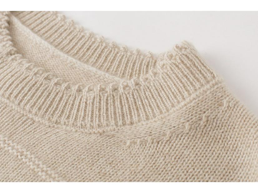 Minimalist Round Neck Tassel Hand-Knitted 2-Ply Cashmere Pullover Sweater