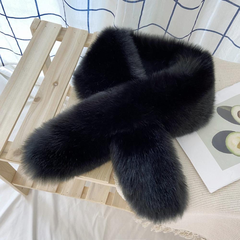 Cozy Versatile Faux Fur Scarf Solid Color Soft Faux Fox Rabbit Fur Collar Scarf Fluffy Warm Neck Warmers For Women
