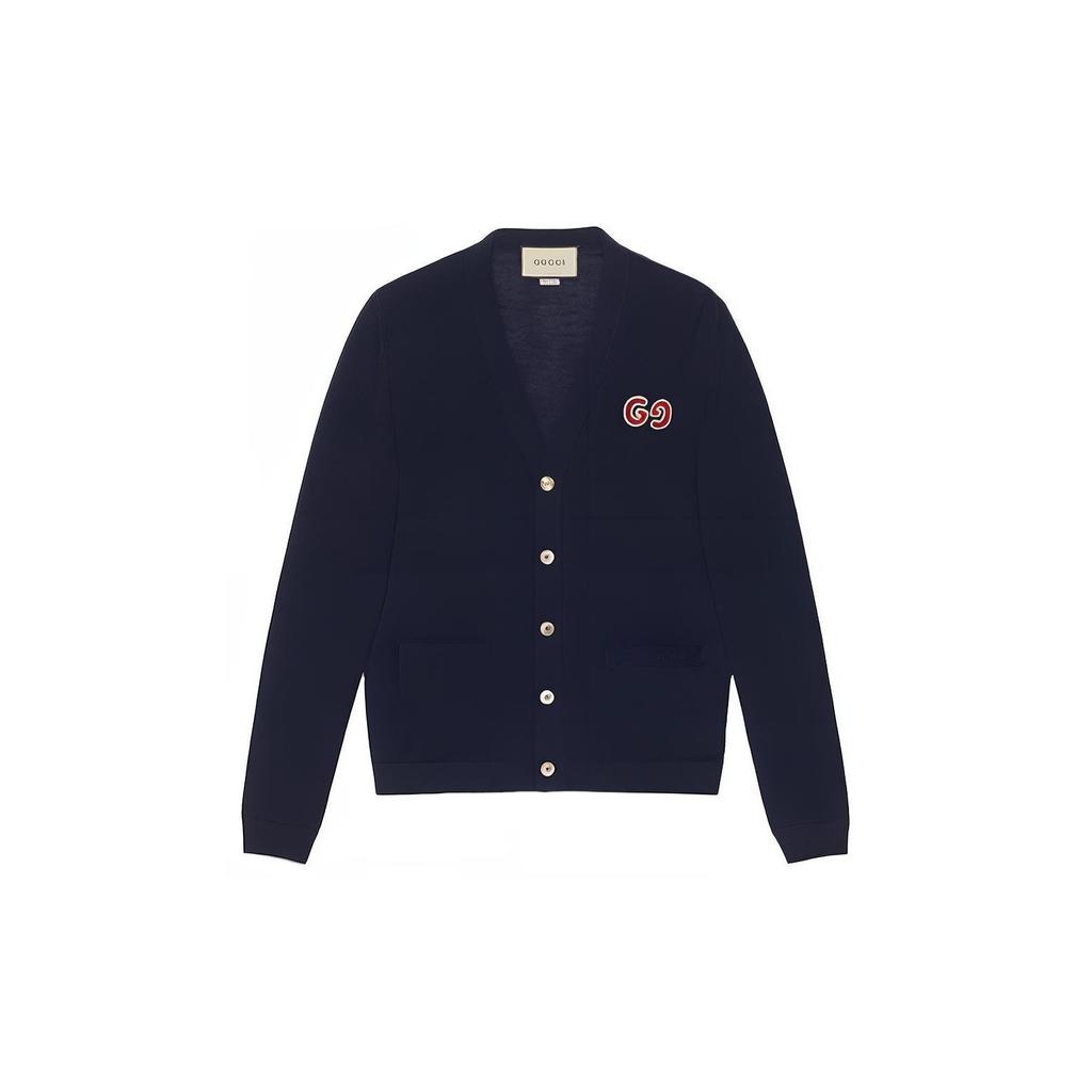 GUCCI GUCCI GG Embroidered Wool Cardigan Knitted Top Navy 576815-XKAOW-4440
