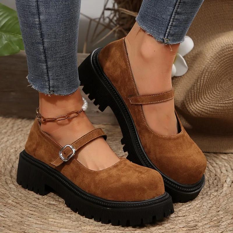 Fashion 2025 New Shallow Women's High Heels Fashion Buckle Strap Office and Career Brand Round Toe Plus Size Best Seller Mary Jane Shoes