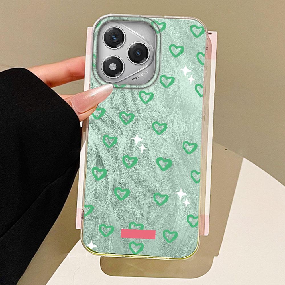 Retro Green Love Heart Bow Feather Texture Phone Case for Honor 400 200 Smart Pro Magic7 6 5 Lite X9a X9c X8b X8a X8c X7c Cover