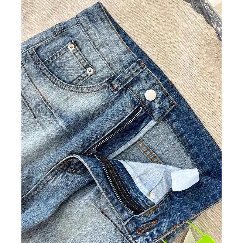 Fat mm design sense high waist straight jeans women's summer new American large size retro loose and thin wide leg pants