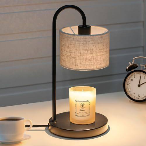

Black Fabric No Fire Aromatherapy Wax Melting Lamp Candle Essential Oil Adjustable Bedroom Atmosphere Desk Lamp Gift Simplicity Conventional switch&EU Plug