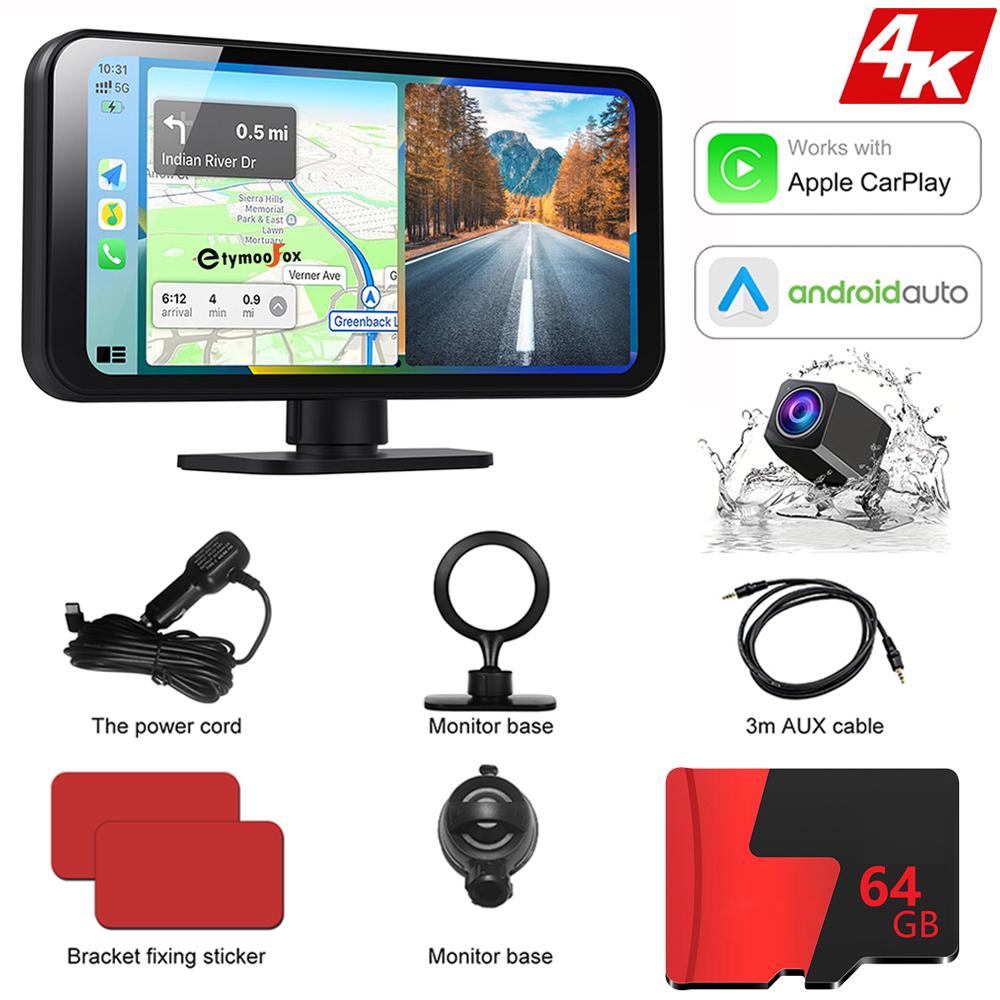 4K Dash Cam Wireless Carplay & Android Auto Car DVR WiFi Rearview Camera With Magnetic bracket Dashboard Video Recorder