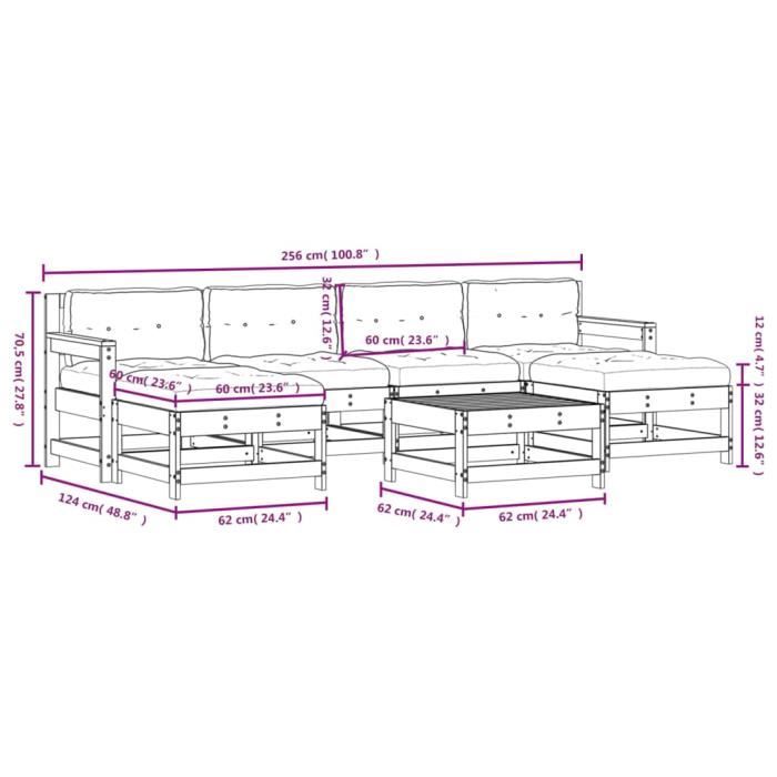 VidaXL Salon de jardin 7 pcs avec coussins bois de pin imprégné 3185940