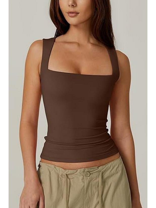2025 European & American Women's Trendy Square Neck Slim Sleeveless Vest